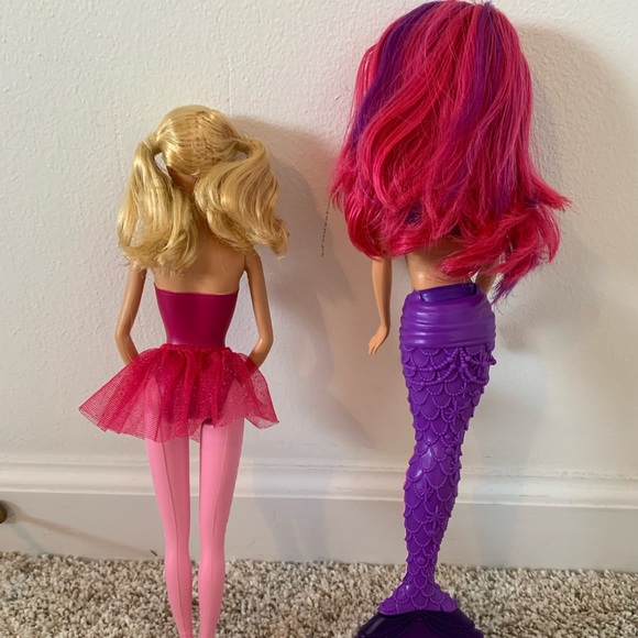BARBIE PINK BALLERINA W/ TUTU & BARBIE PURPLE MERMAID DOLLS - Picture 9 of 9
